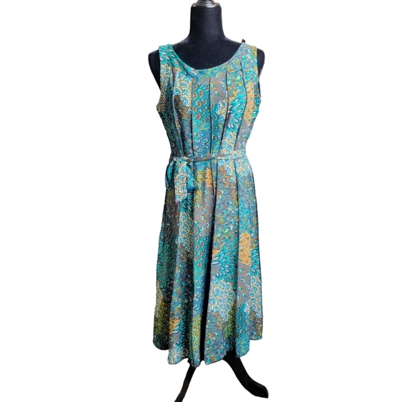 PerSeption Concept Women's Colorful Sleeveless Belted A-Line‎ Dress Sz M - Picture 3 of 10